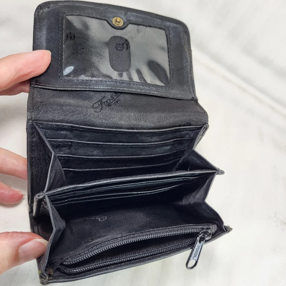Fossil Black Leather WALLET Snaps Zipper Coin Purse Cards ID 4.5x4 Pebbled - Picture 7 of 13